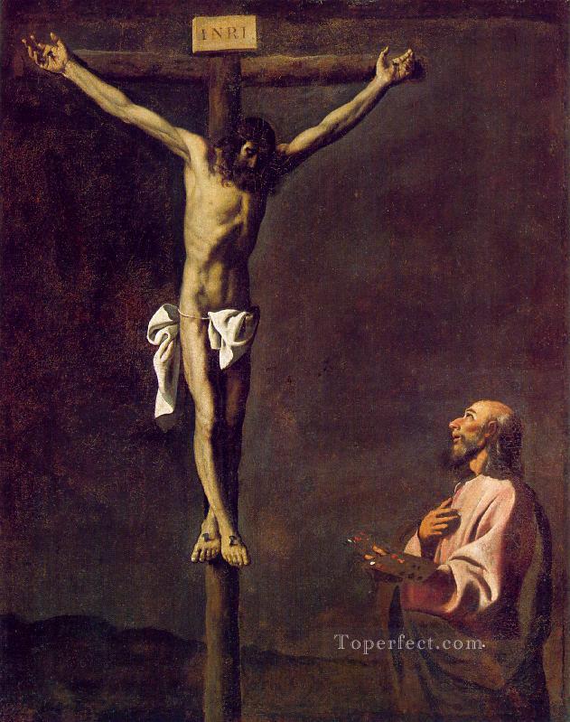 Saint Luc en tant que peintre avant le Christ sur la Croix Francisco Zurbaron Peintures à l'huile
